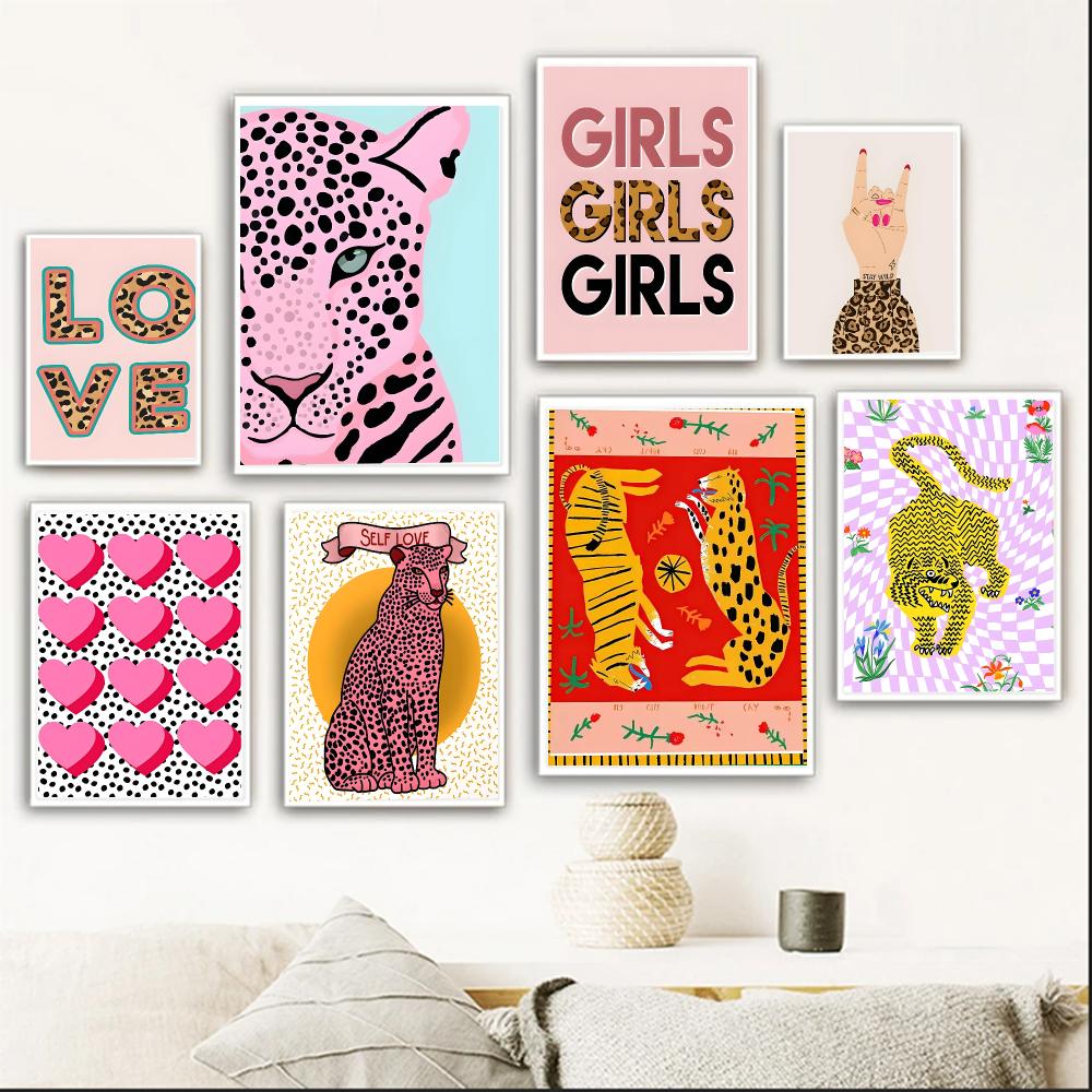 Interior Design Poster - Kolorowy Plakat Artystyczny z Dzikim Leopardem,